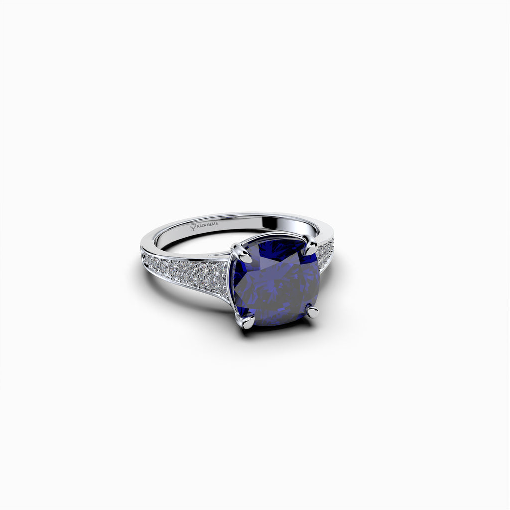 Natural Blue Tanzanite Ring with Diamonds - Elsie