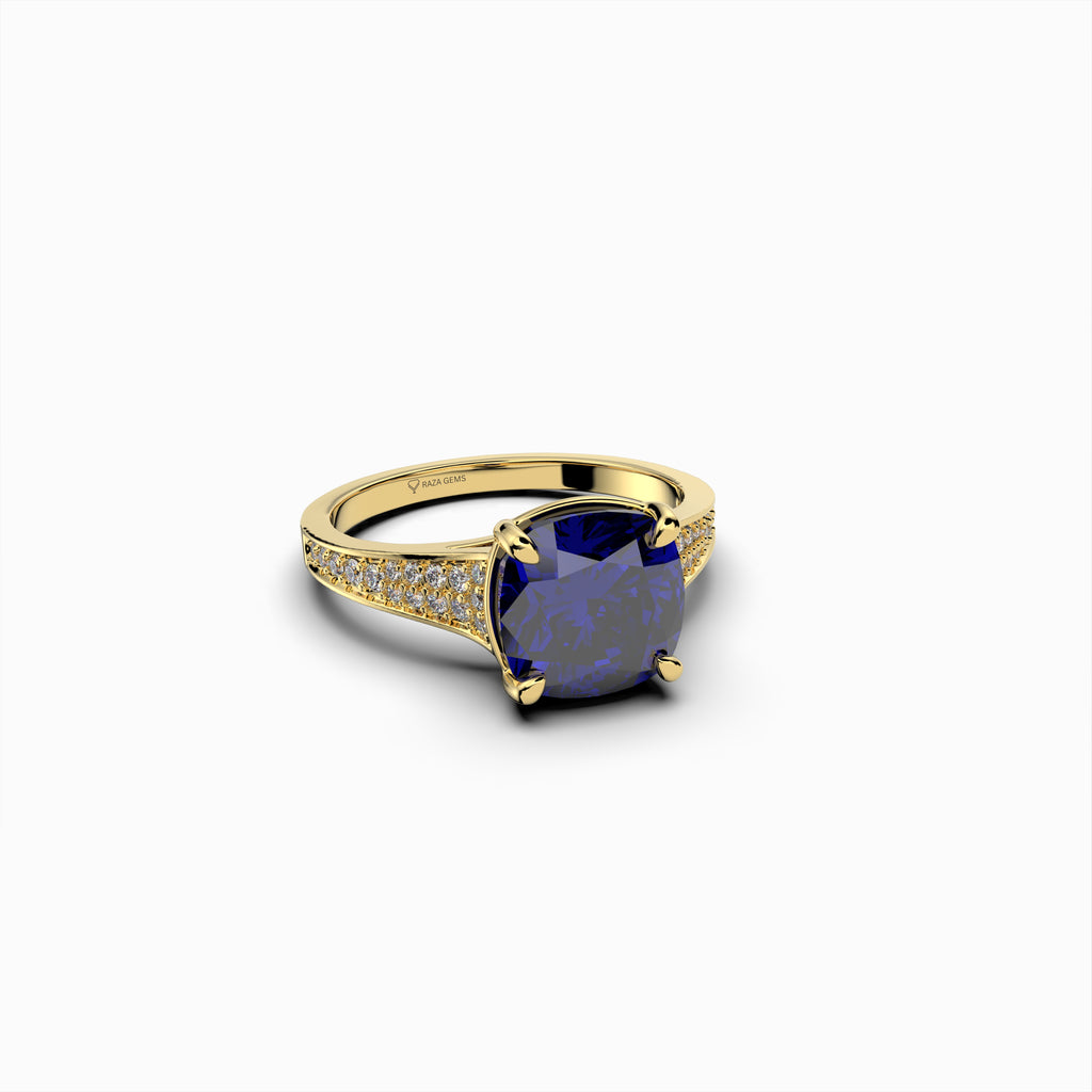 Natural Blue Tanzanite Ring with Diamonds - Elsie