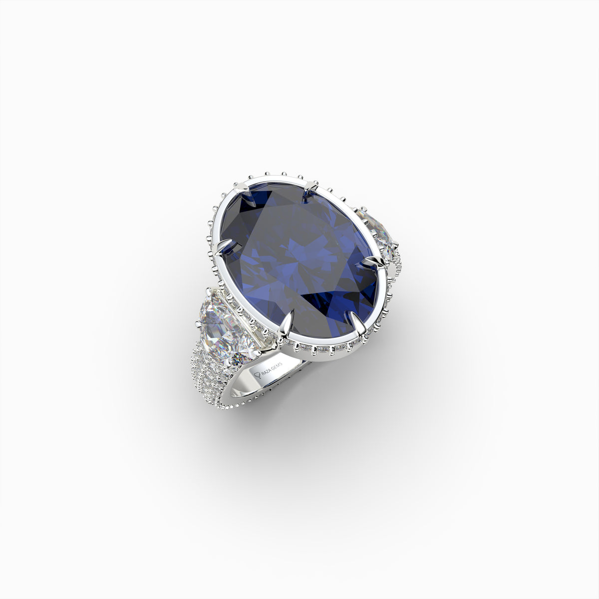 Natural Blue Sapphire Ring with Diamonds - Callie