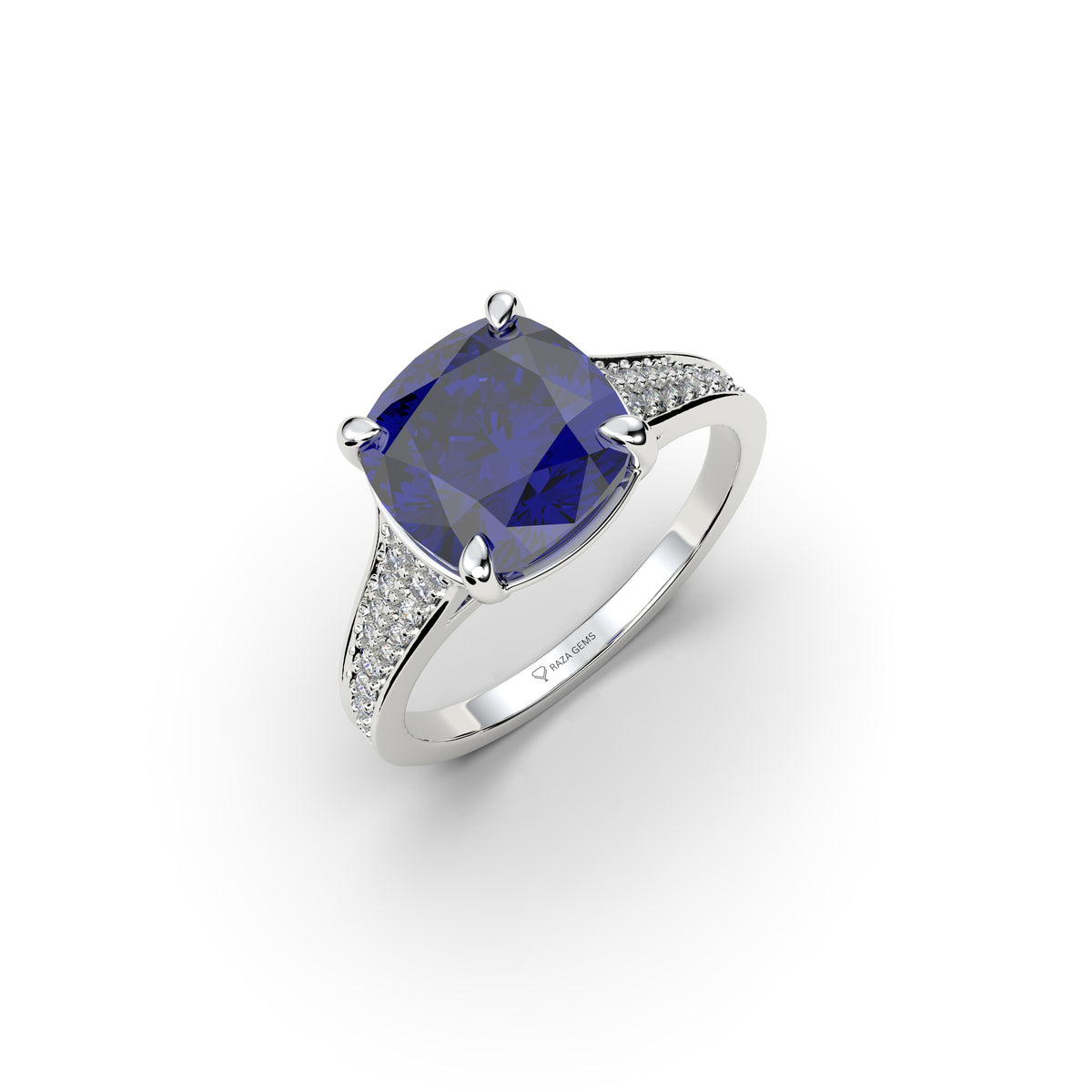 Natural Blue Tanzanite Ring with Diamonds - Elsie