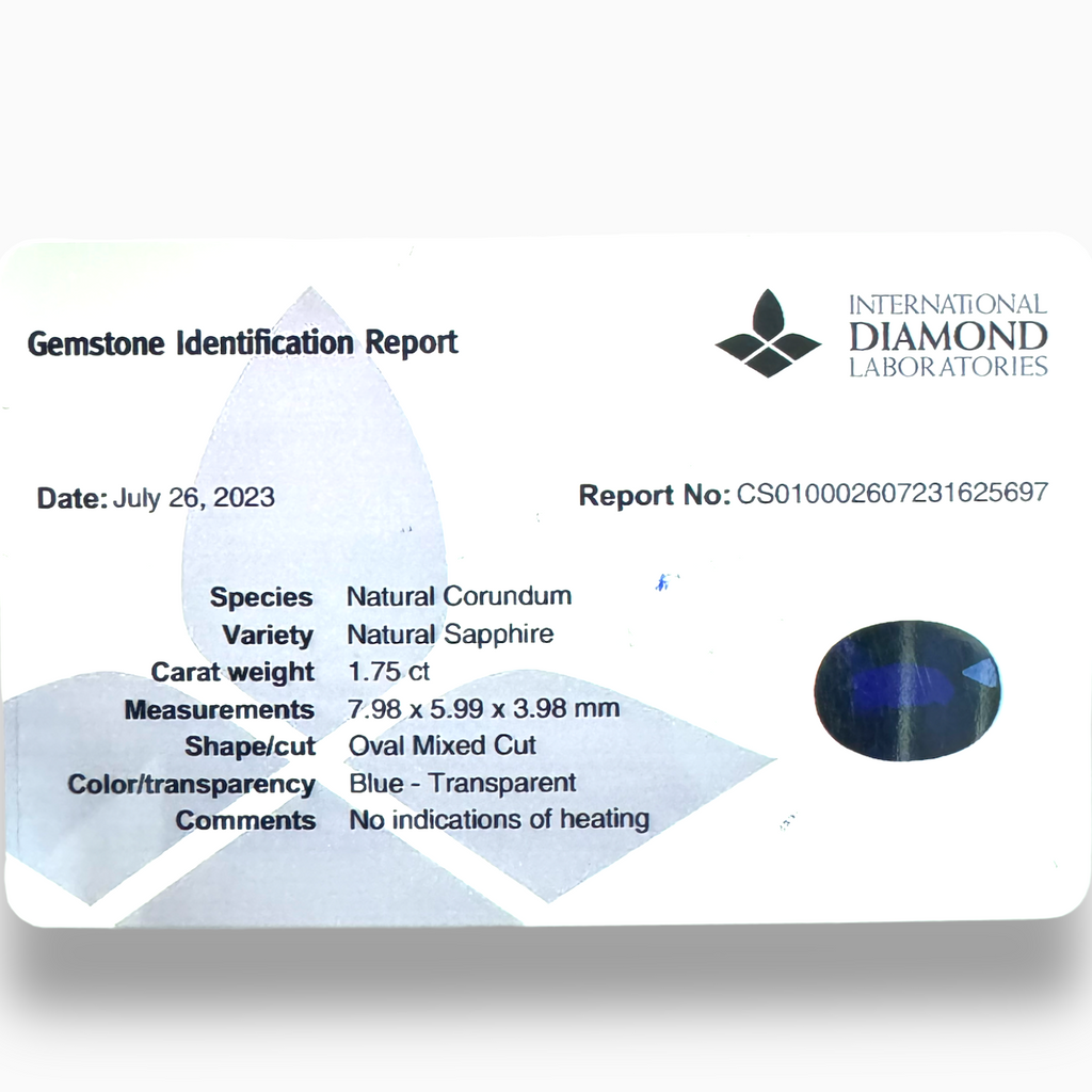 Natural Blue Sapphire Stone 1.75 ct Oval 7.98 x 5.99 x 3.98 mm