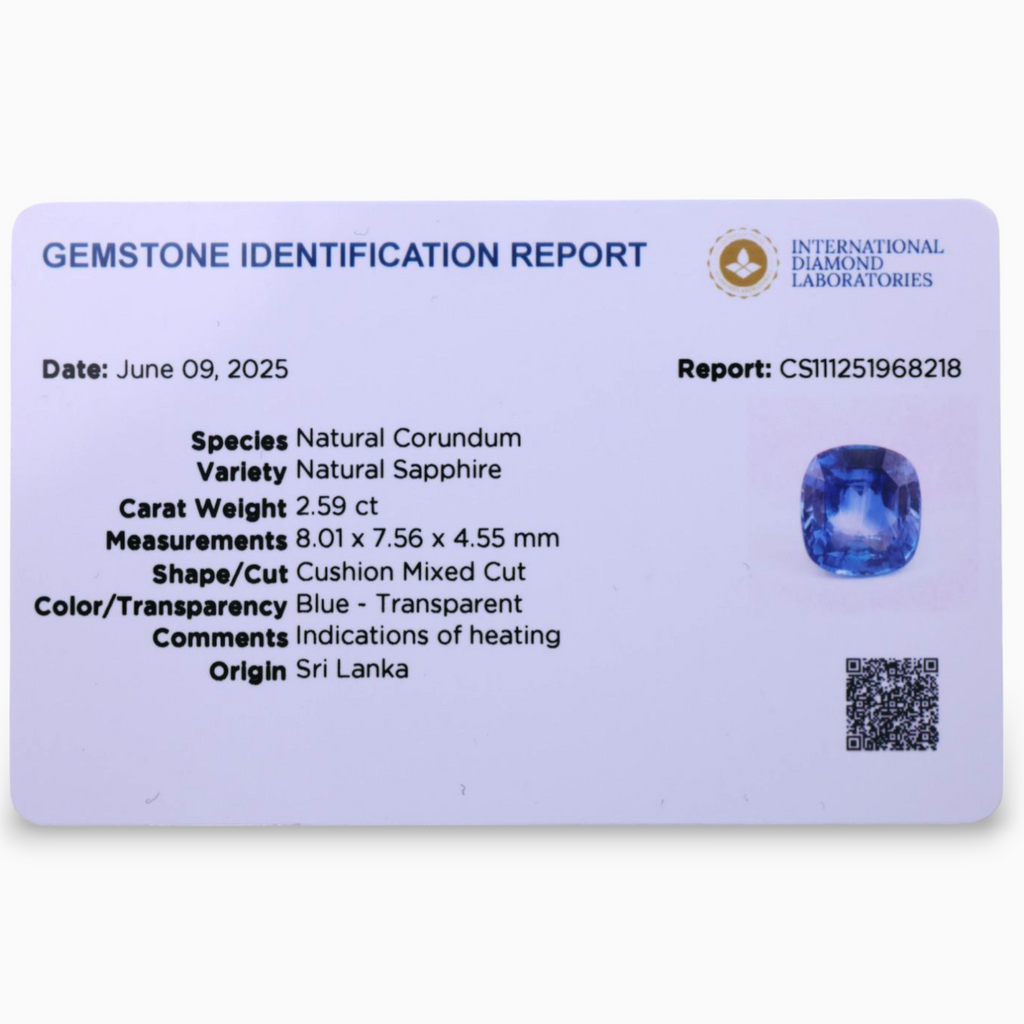 Natural Blue Sapphire Stone 2.59 Carats Cushion Shape 8.01x7.56x4.55mm Size