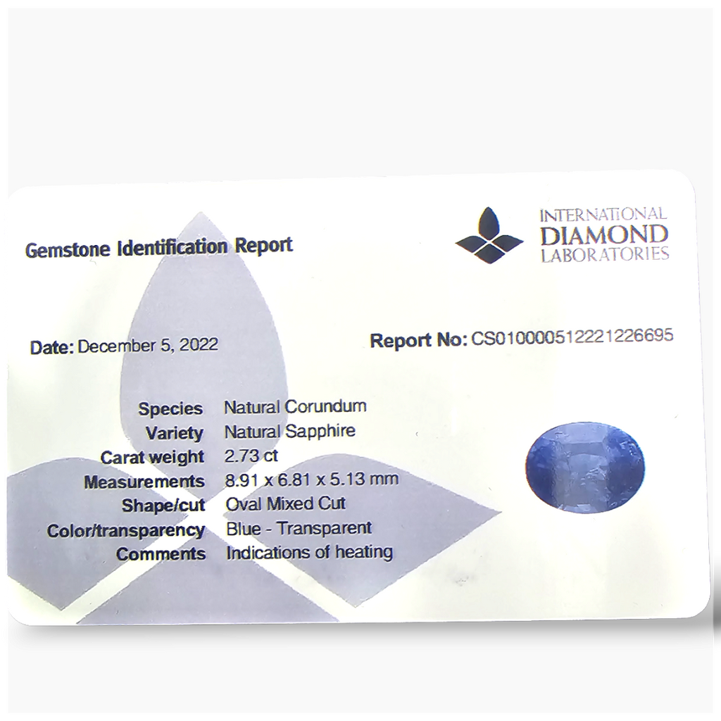 Natural Blue Sapphire Stone 2.73 Carats Oval Shape 8.91x6.81x5.13 mm