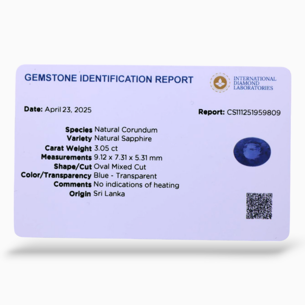 Natural Blue Sapphire Stone 3.05 Carats Oval Shape 9.12×7.31x5.31mm Size