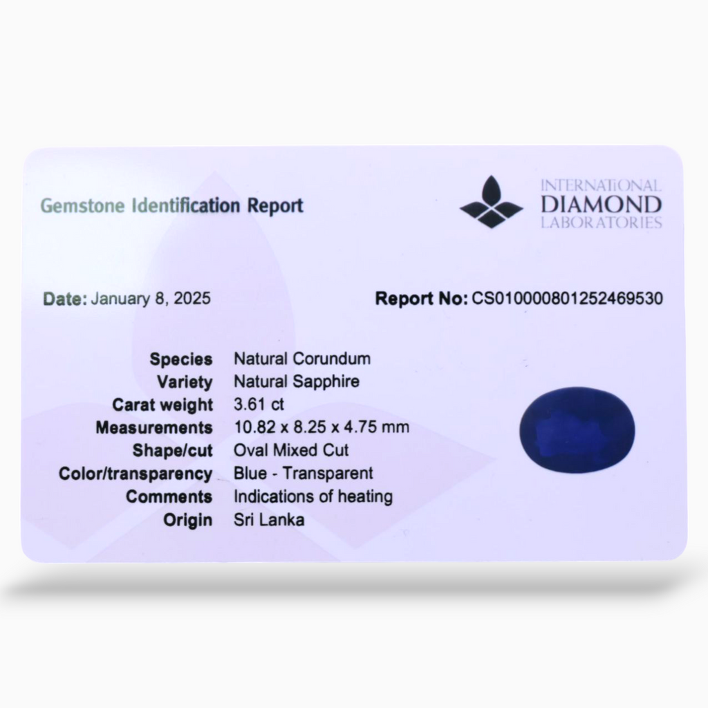 Natural Blue Sapphire Stone 3.61 Carats Oval Shape 10.82x8.25x4.75mm Size