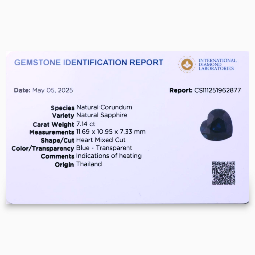 Natural Blue Sapphire Stone 7.14 Carats Heart Shape 11.69×10.95×7.33mm Size