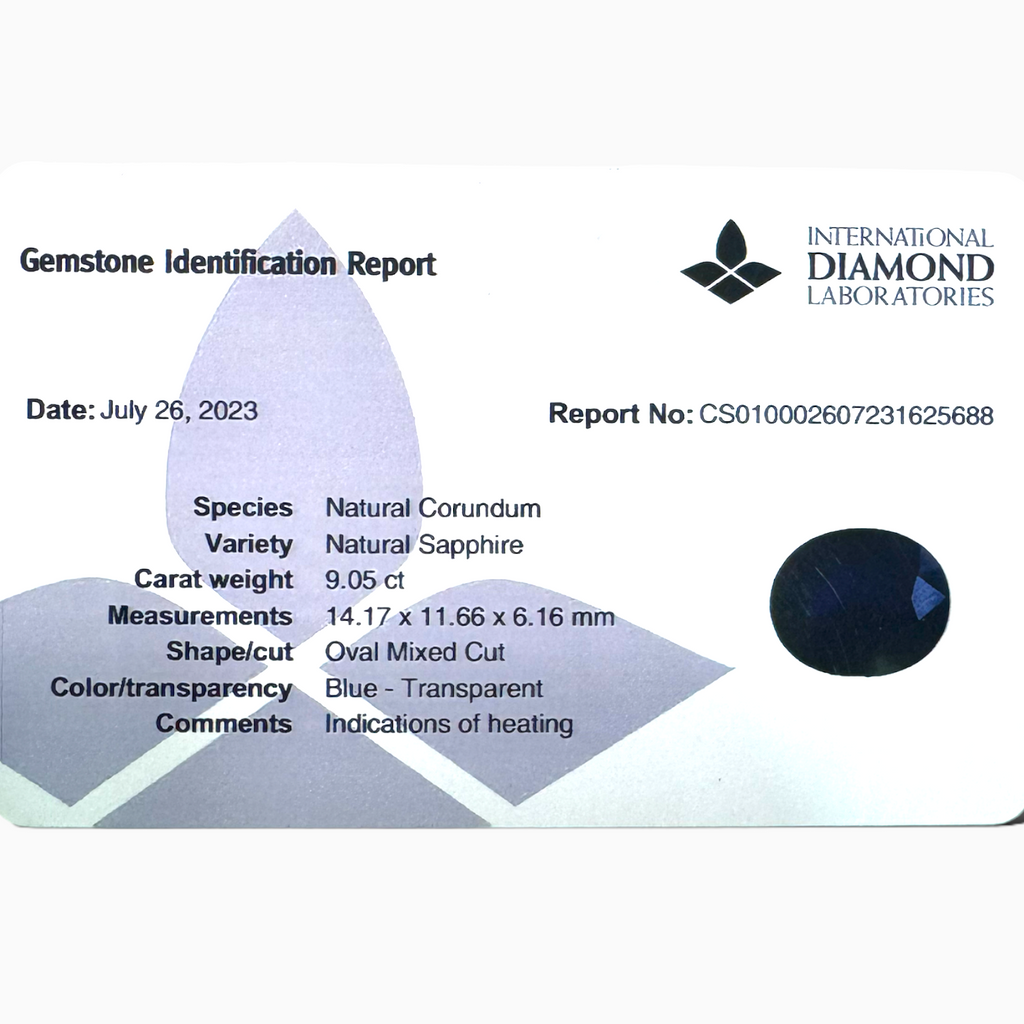 Natural Blue Sapphire Stone 9.05 Carats Oval Shape 14.17 x 11.66 x 6.16 mm