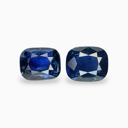 Natural Blue Sapphire in Cushion 2.82 Carats Two Stones Pair