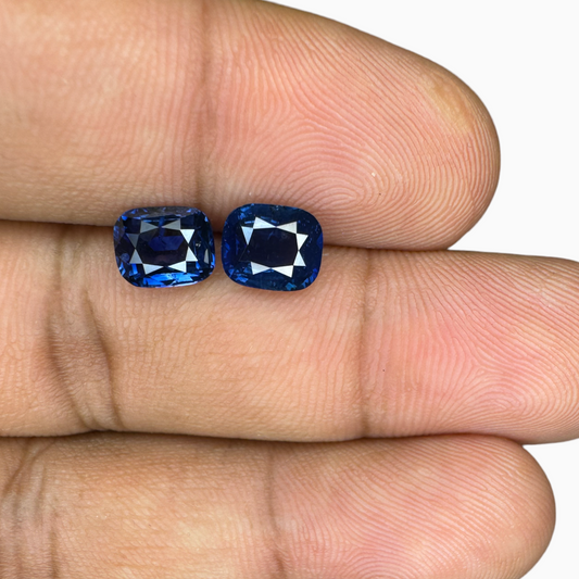 Natural Blue Sapphire in Cushion 2.82 Carats Two Stones Pair