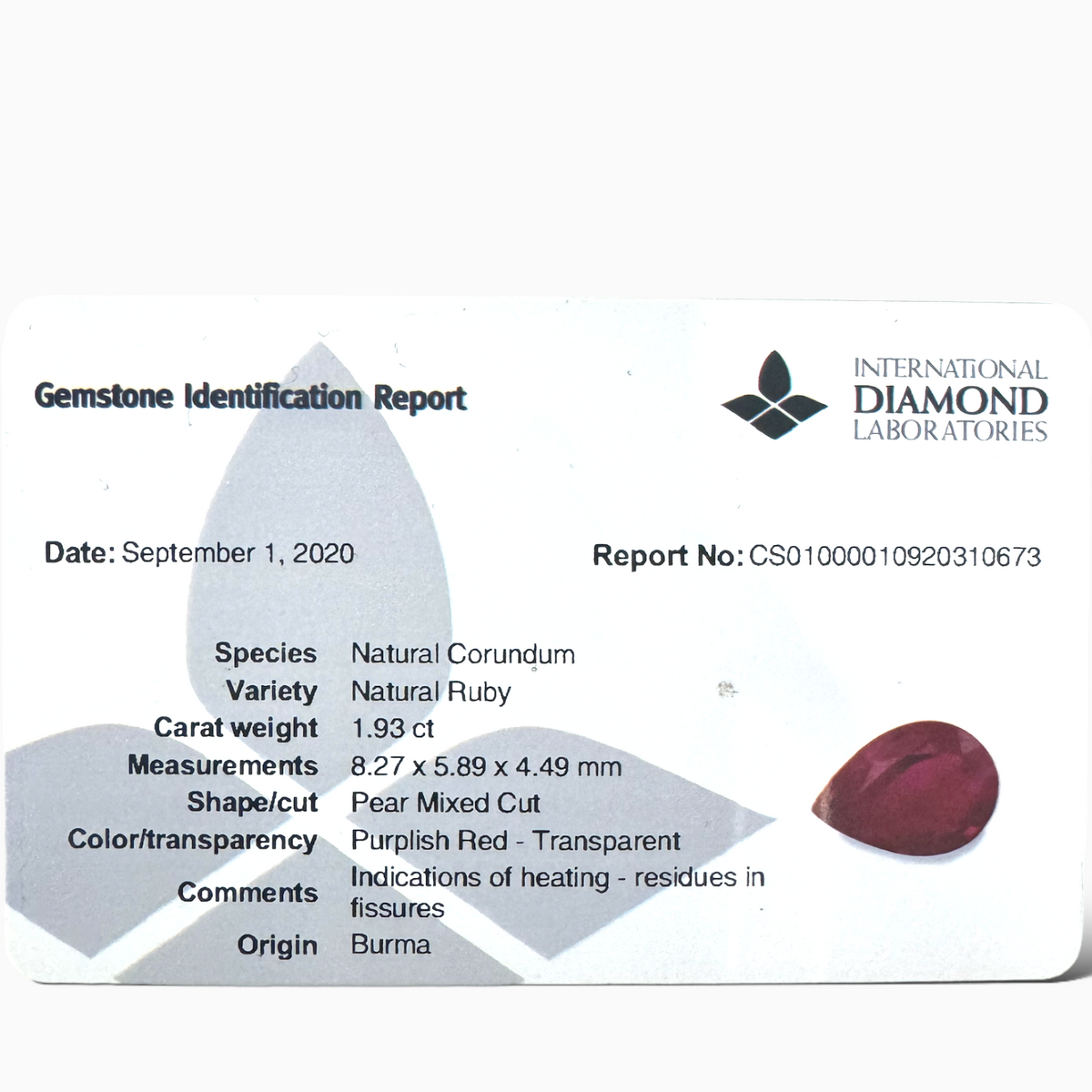 Natural Burmese Ruby in Pink | Buy Gemstone 1.93 Carats in Pear Cut