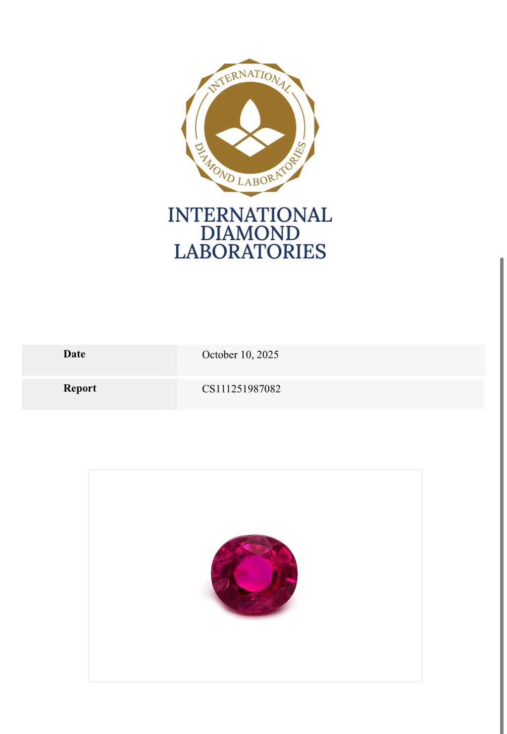 Natural Burmise Ruby 0.96 Carats Oval Cut 5.51 x 5.05 x 3.71 MM Certified