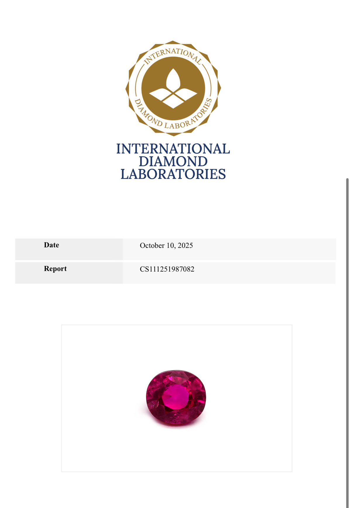 Natural Burmise Ruby 0.96 Carats Oval Cut 5.51 x 5.05 x 3.71 MM Certified