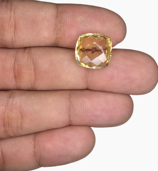 Natural Citrine Stone 7.6 Carats Cushion Shape Size 13x13mm