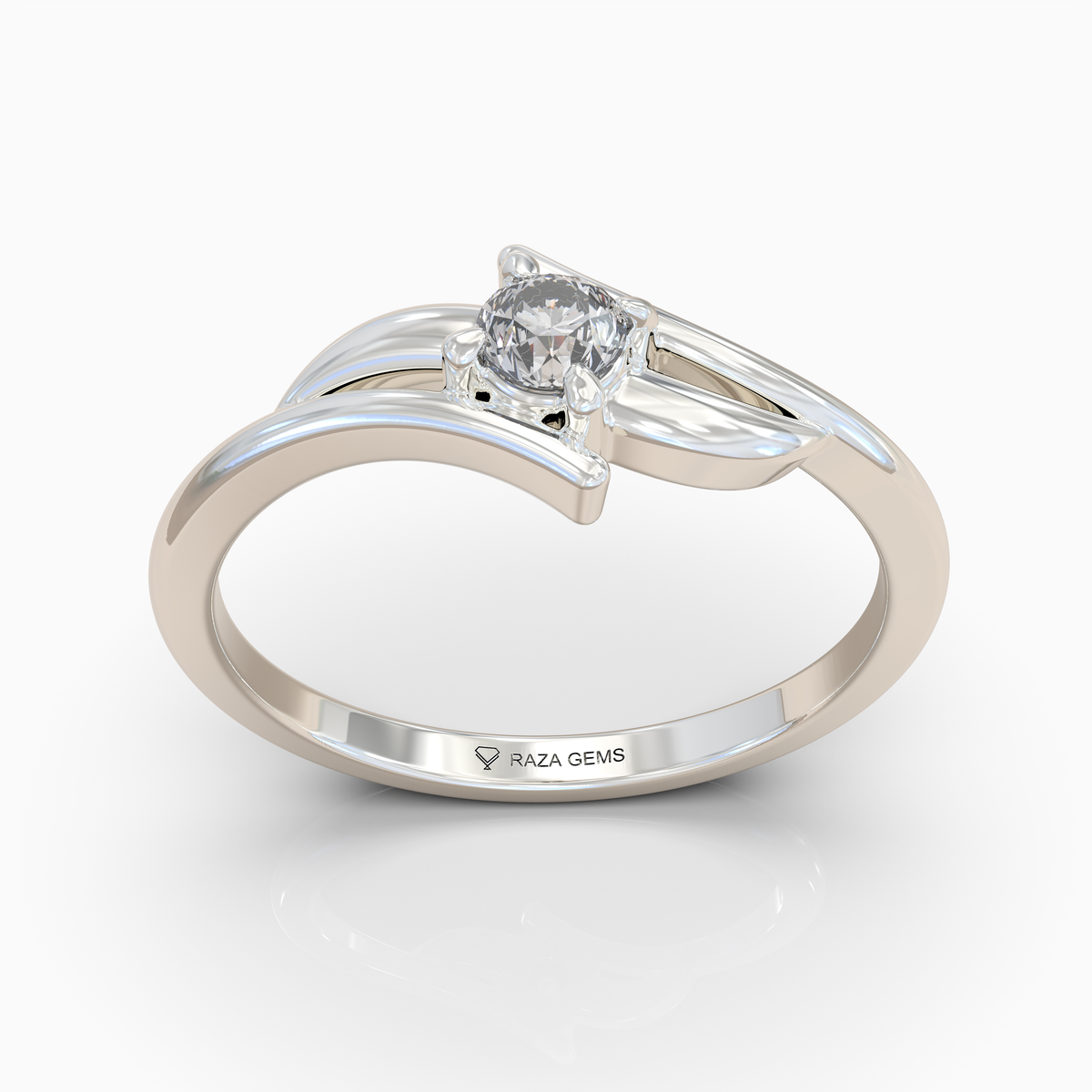 Lilah - Grace Curved Leaf Motif Moissanite Solitaire Ring in 18K Solid Gold