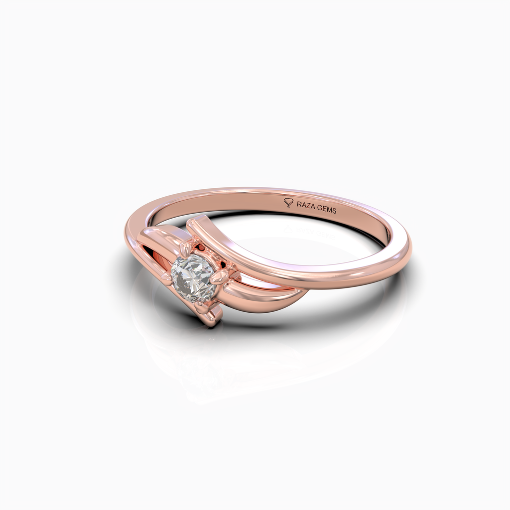 Lilah - Grace Curved Leaf Motif Moissanite Solitaire Ring in 18K Solid Gold