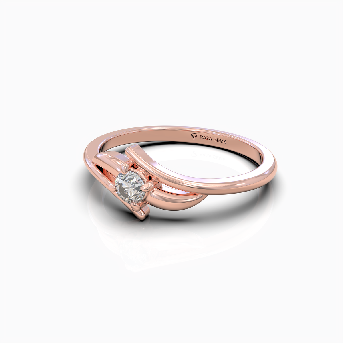 Lilah - Grace Curved Leaf Motif Moissanite Solitaire Ring in 18K Solid Gold