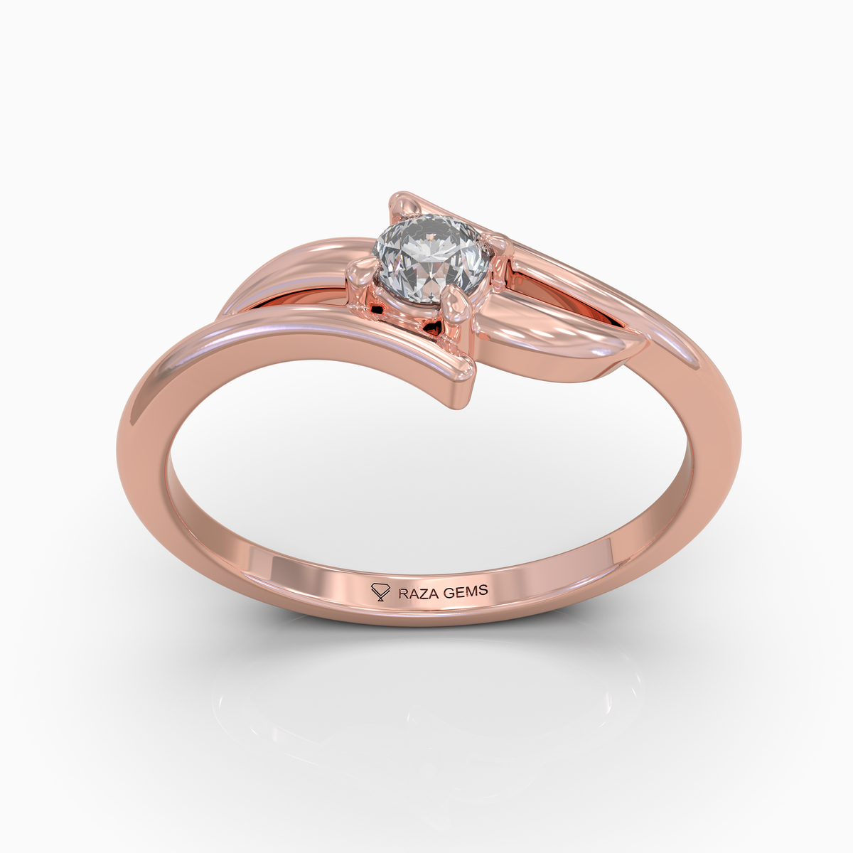 Lilah - Grace Curved Leaf Motif Moissanite Solitaire Ring in 18K Solid Gold