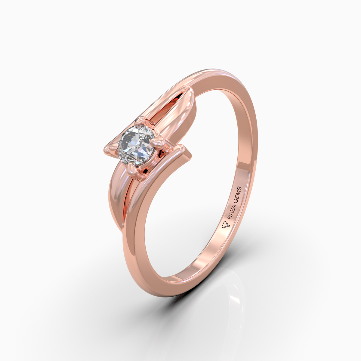 Lilah - Grace Curved Leaf Motif Moissanite Solitaire Ring in 18K Solid Gold