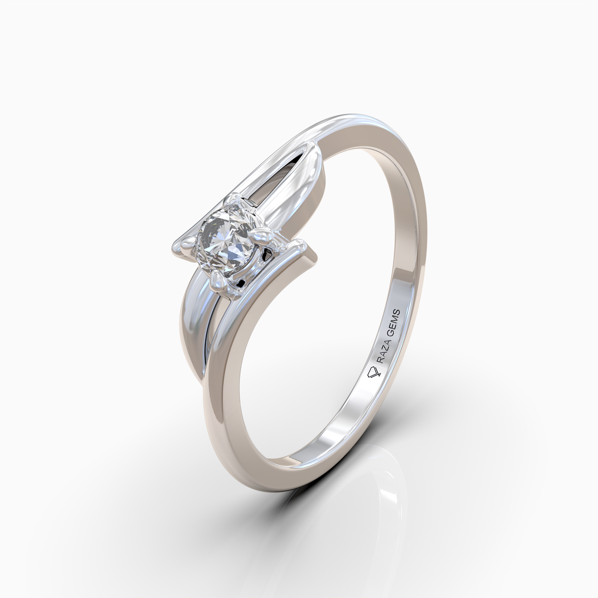 Lilah - Grace Curved Leaf Motif Moissanite Solitaire Ring in 18K Solid Gold