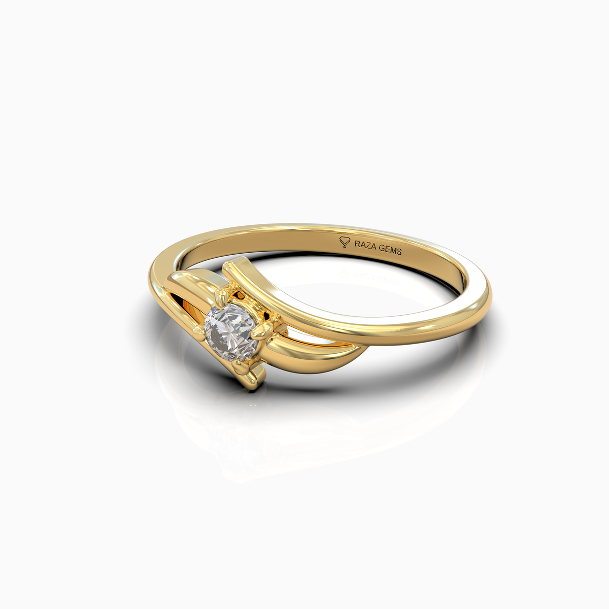 Lilah - Grace Curved Leaf Motif Moissanite Solitaire Ring in 18K Solid Gold