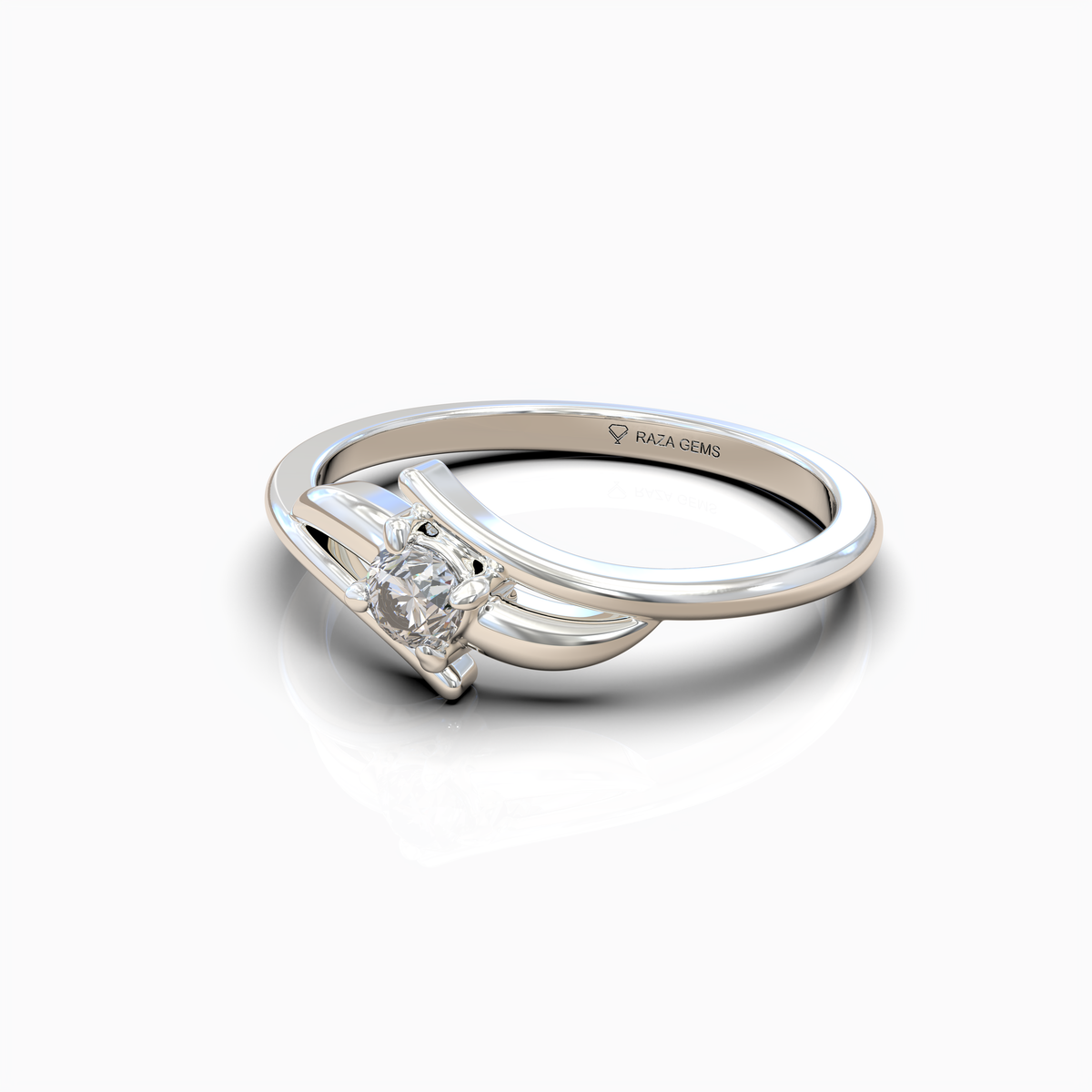 Lilah - Grace Curved Leaf Motif Moissanite Solitaire Ring in 18K Solid Gold