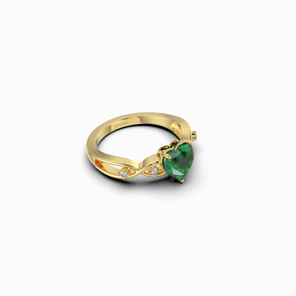 Natural Emerald Ring with Diamonds - Myla
