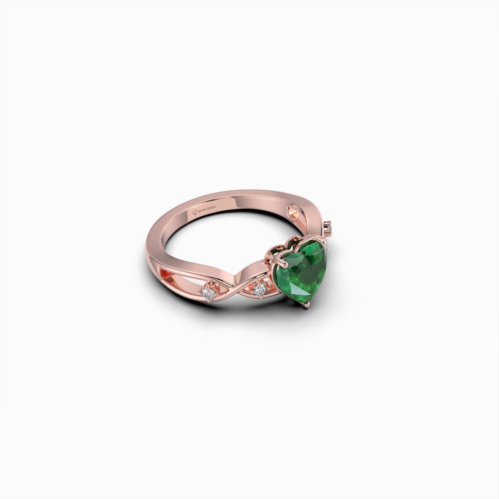 Natural Emerald Ring with Diamonds - Myla
