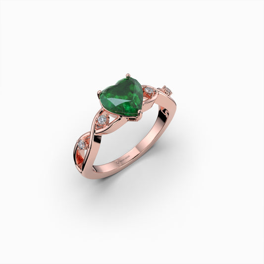 Natural Emerald Ring with Diamonds - Myla