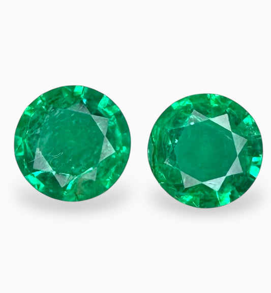 Natural Emerald Stone Round Pair 3.07 Carats (total 2 pcs ) IDL Certified