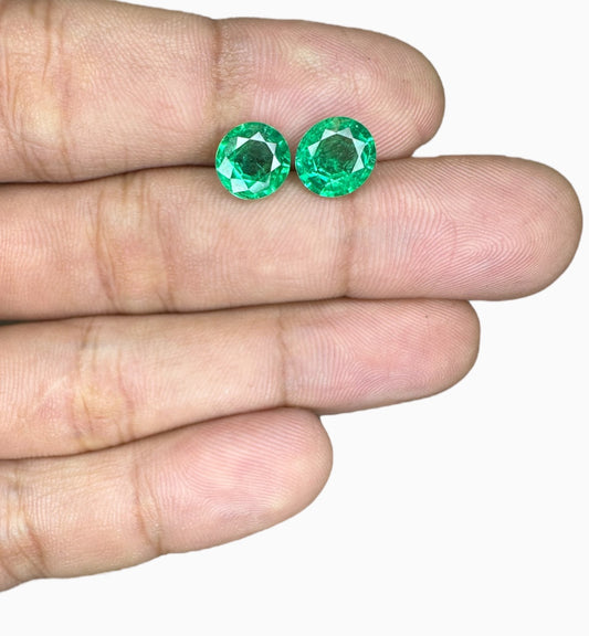 Natural Emerald Stone Round Pair 3.07 Carats (total 2 pcs ) IDL Certified