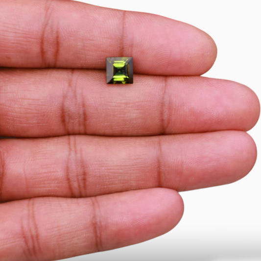 Natural Green Tourmaline Stone 2.20 Carats in Princess Cut Shape & Size 7.5x7.5mm