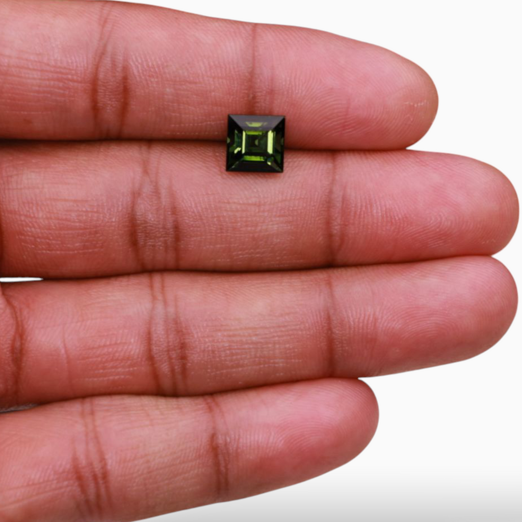 Natural Green Tourmaline Stone 3.20 Carats in Princess Cut Shape & Size 8mm