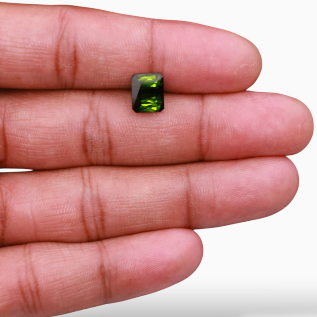 Natural Green Tourmaline Stone 3.64 Carats in  Emerald Cut Shape & Size 9.4x7.6mm
