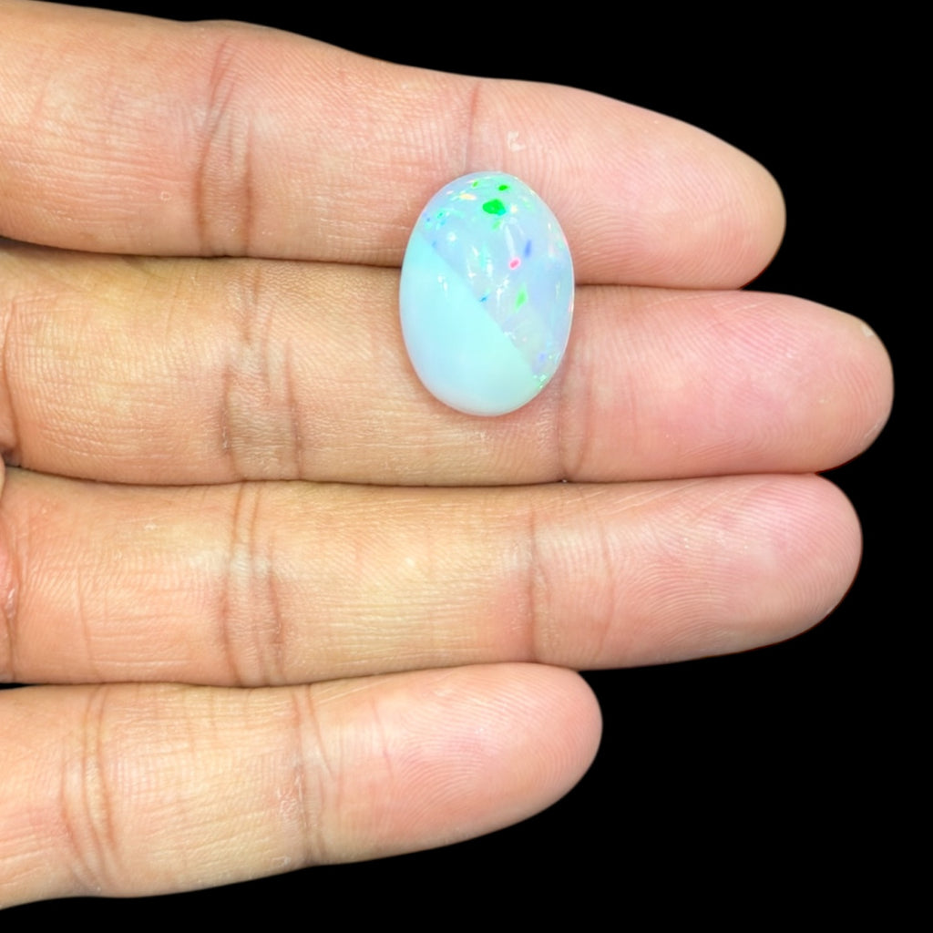 Natural Grey Ethiopian Opal Stone 12.25 Carats Oval Cabochon Shape 20 x 14.3 x 8.5 mm