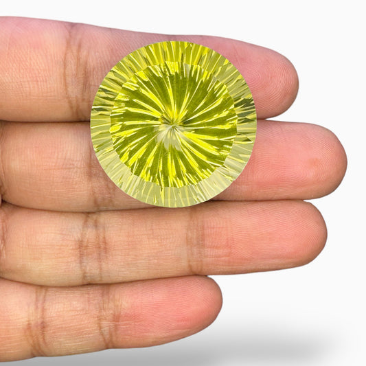 Natural Lemon Topaz Round Fancy Lazer Cut 65.78 Carats, 28 mm