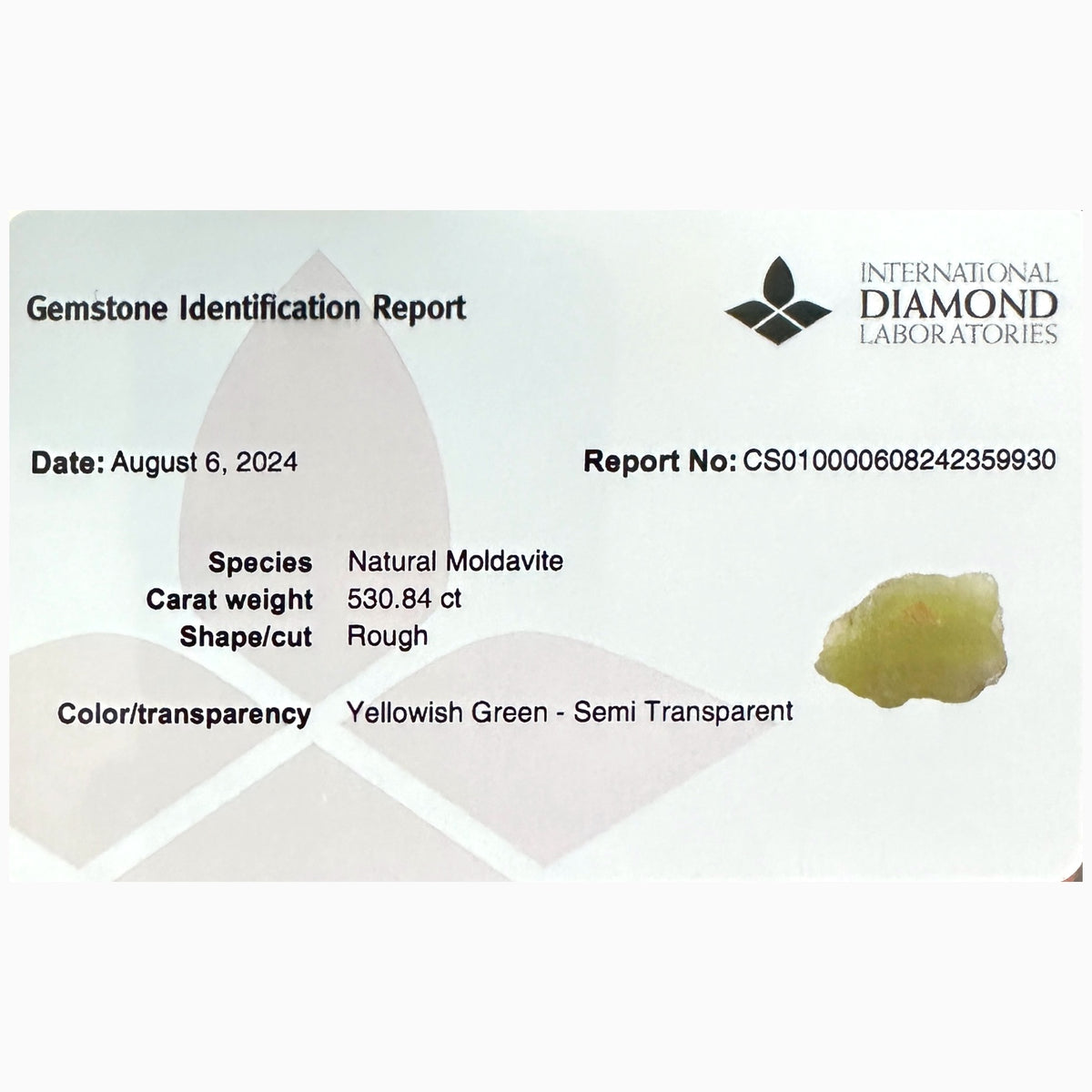 Natural Moldavite Rough Stone 530.84 Carats