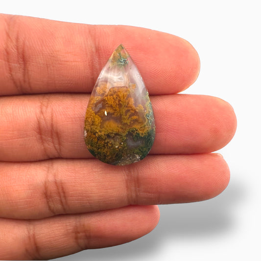 Natural Moss Agate Stone (Aqeeq) 21.55 Carats Pear Cut