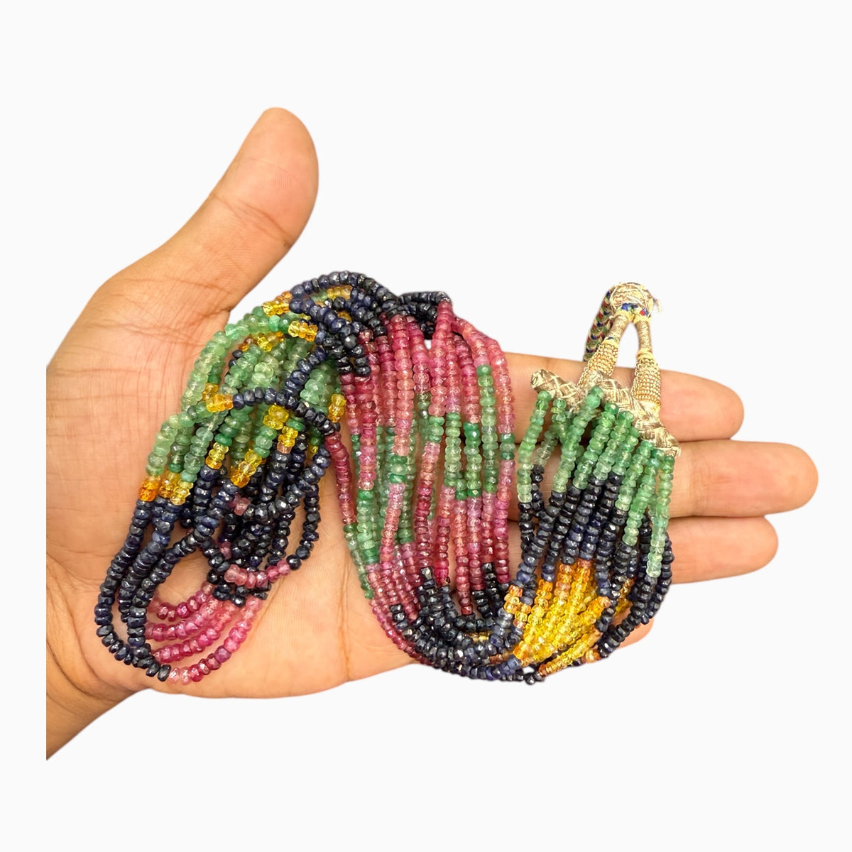 Natural Multi Sapphire ,Ruby & Emerald Beads Necklace 4.5 mm