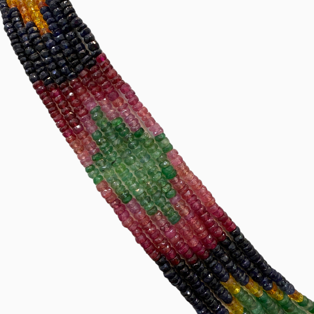 Natural Multi Sapphire ,Ruby & Emerald Beads Necklace 4.5 mm