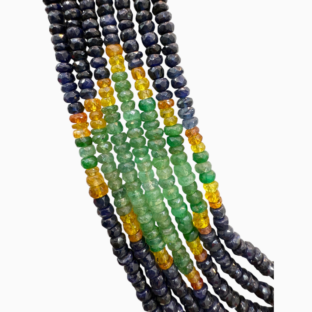 Natural Multi Sapphire ,Ruby & Emerald Beads Necklace 4.5 mm