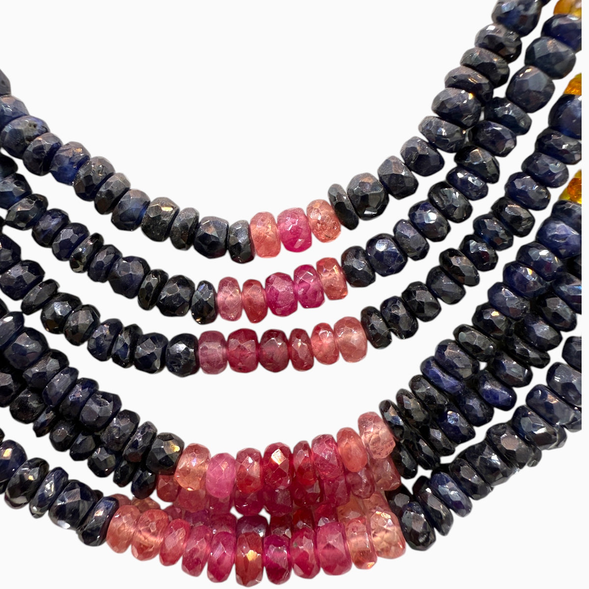 Natural Multi Sapphire ,Ruby & Emerald Beads Necklace 4.5 mm