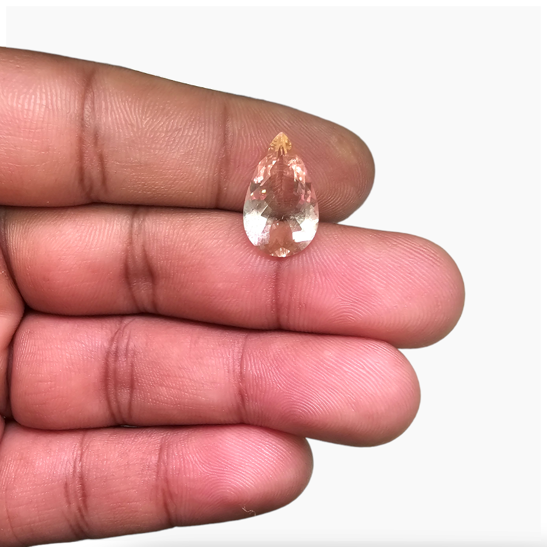 Natural Peach Morganite Stone 4.38 Carats Pear Cut (16.5x10 mm)