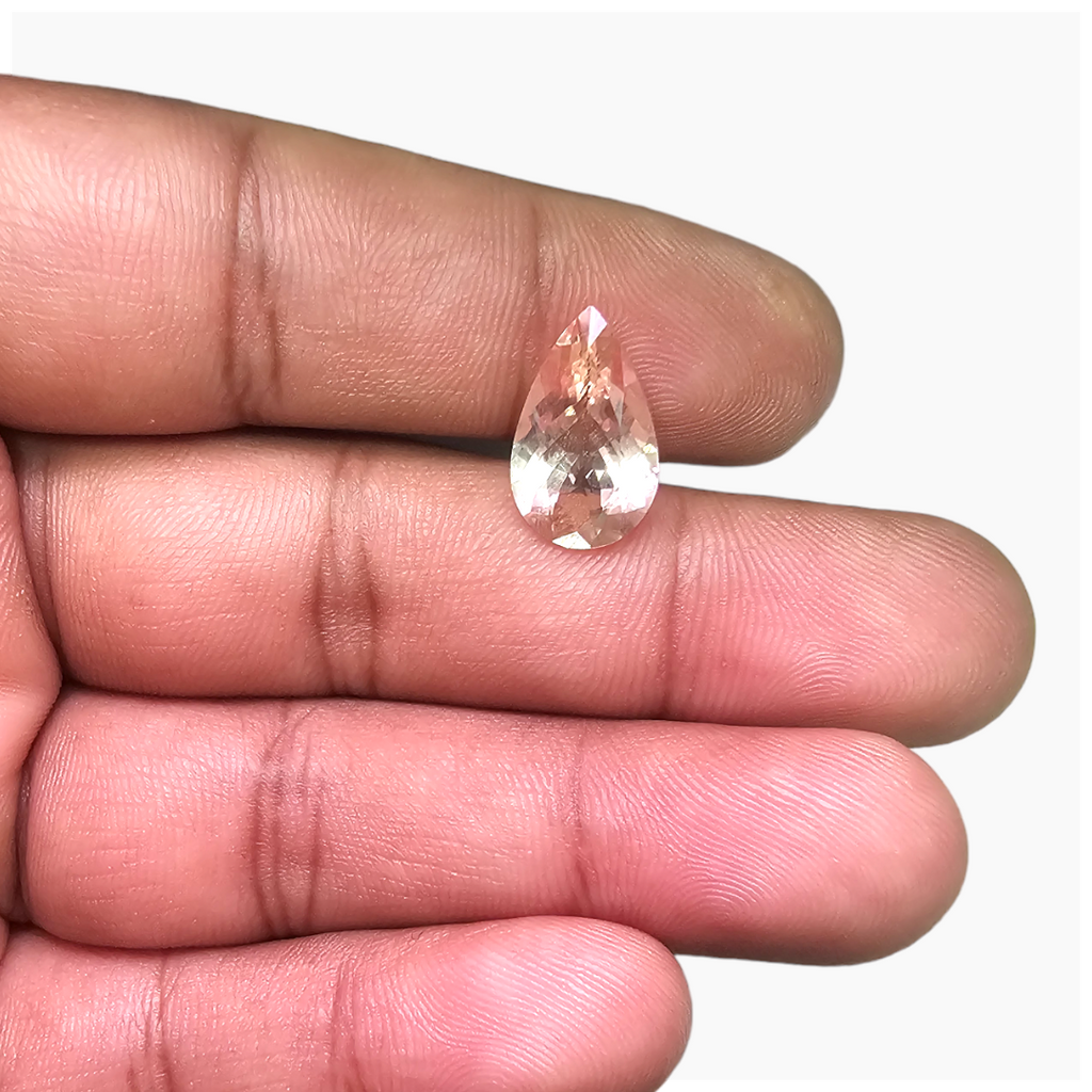 Natural Peach Morganite Stone 4.41 Carats Pear Cut (15x10.5  mm)