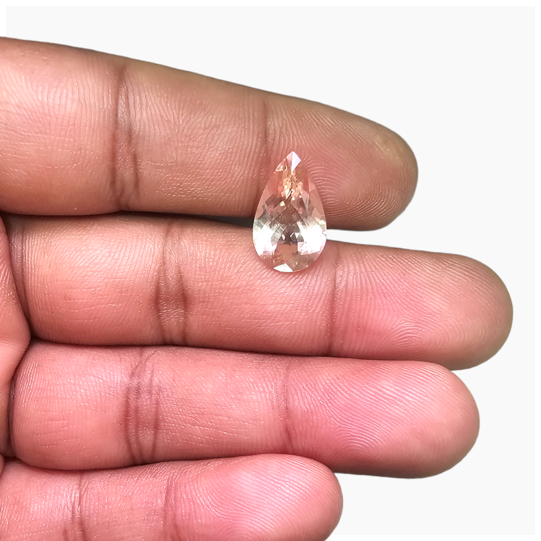 Natural Peach Morganite Stone 4.41 Carats Pear Cut (15x10.5  mm)