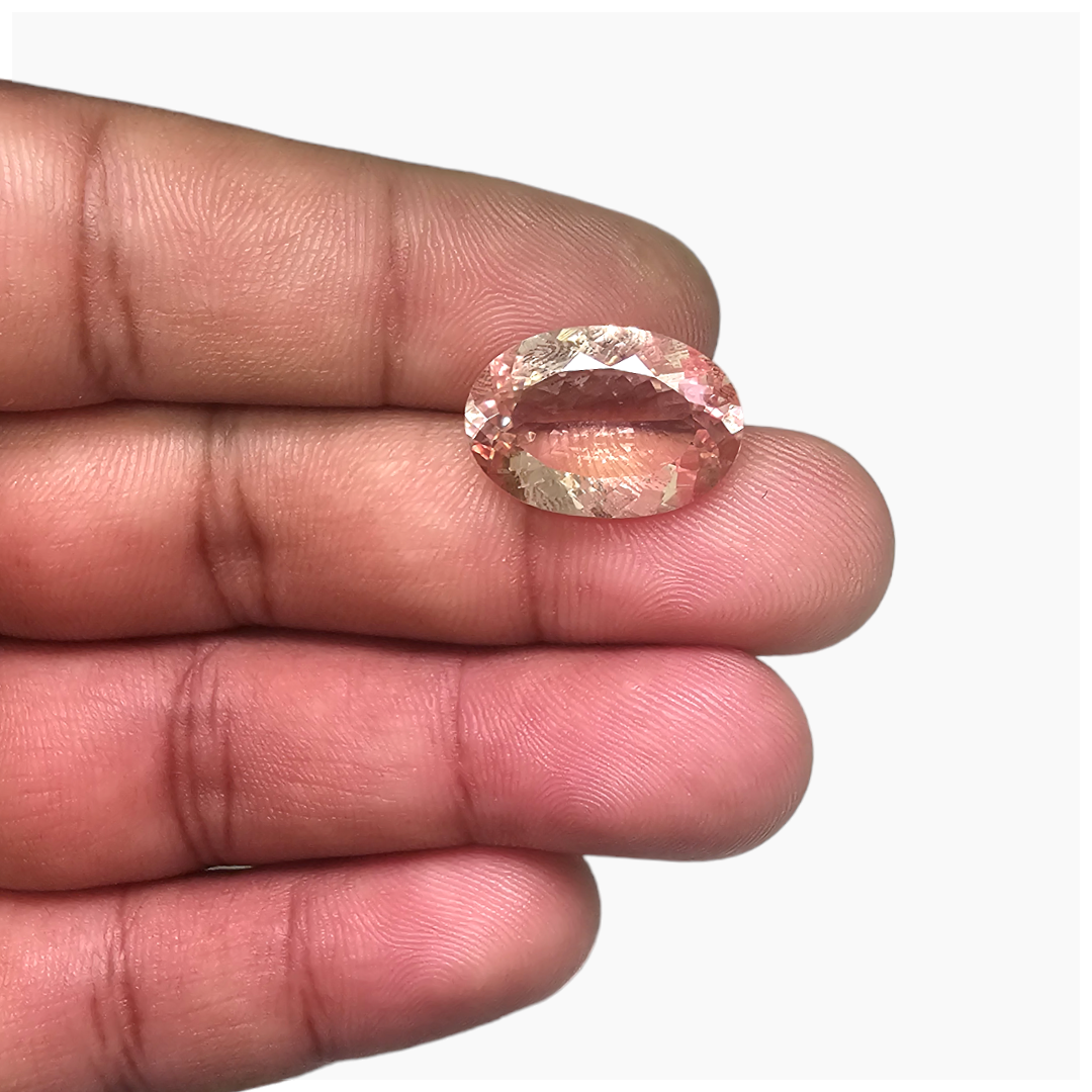 Natural Peach Morganite Stone 8.77 Carats Oval Cut (18x12 mm)