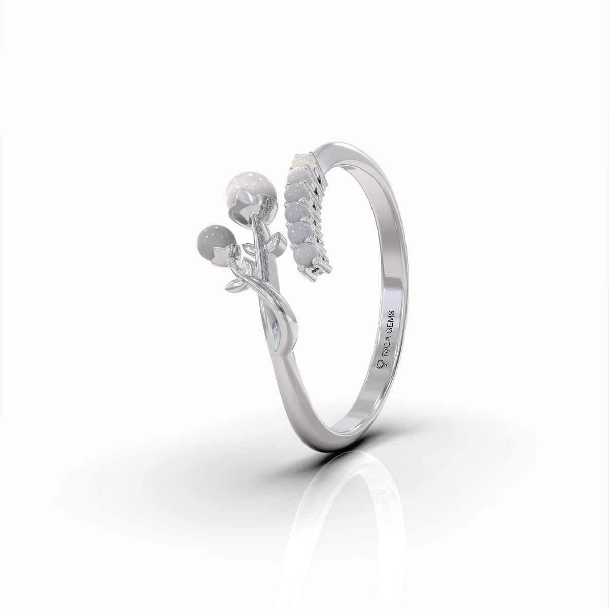 Alanah - 18K Solid Gold Botanical Pearl Statement Ring | Available in Yellow, White & Rose Gold