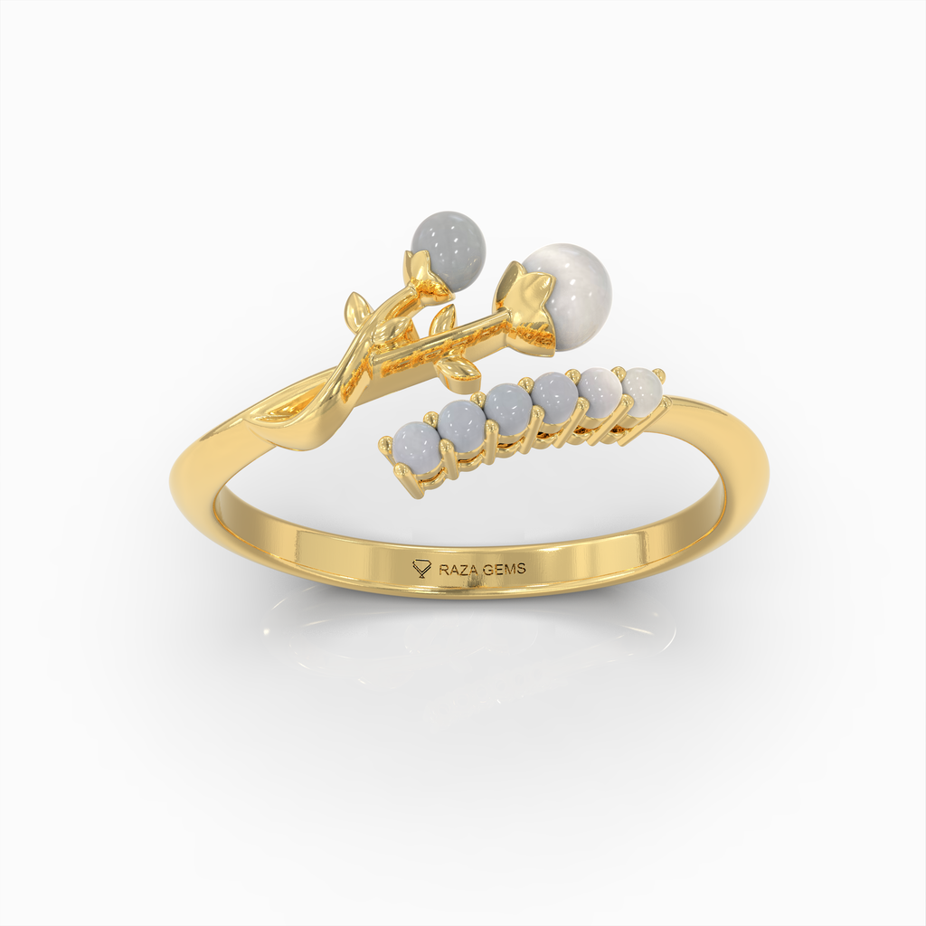 Alanah - 18K Solid Gold Botanical Pearl Statement Ring | Available in Yellow, White & Rose Gold