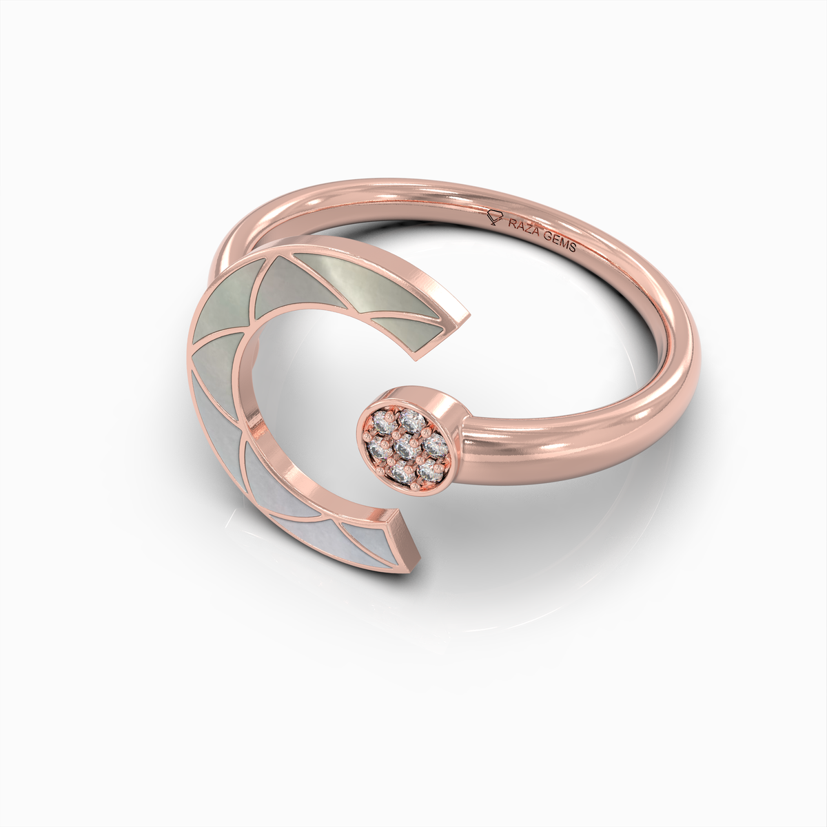 Alannah - 18K Gold Crescent Open Ring with Natural Pearl & Moissanite Accent
