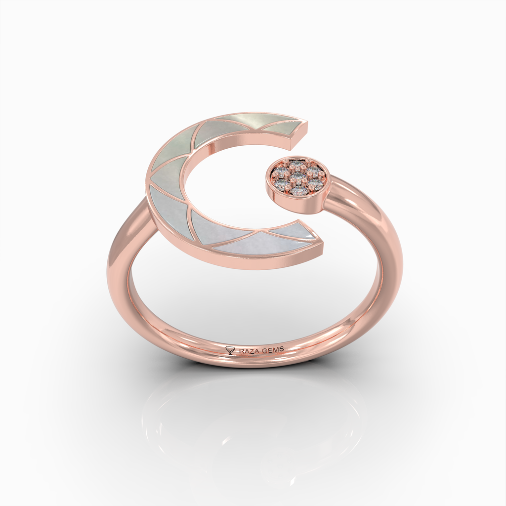 Alannah - 18K Gold Crescent Open Ring with Natural Pearl & Moissanite Accent