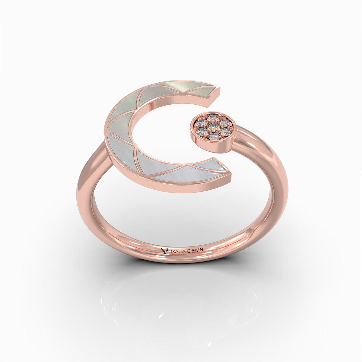 Alannah - 18K Gold Crescent Open Ring with Natural Pearl & Moissanite Accent
